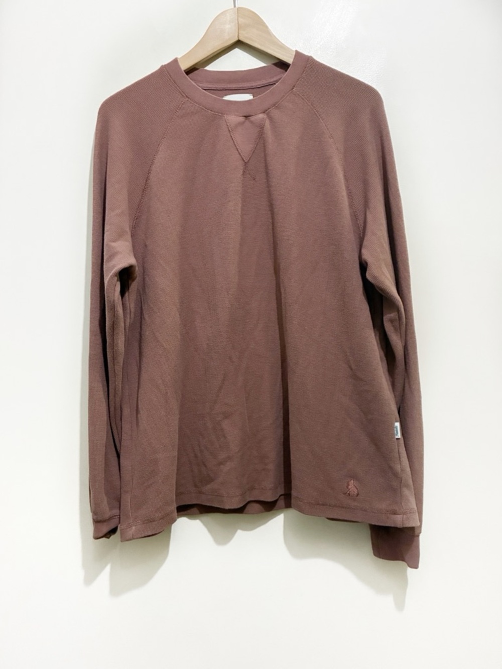 Kuwalla Mens Longsleeve Waffle Knit Henley Size Large Terracotta Red/Brown